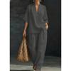 2026 Spring/Summer Hot-Selling V-Neck Short-Sleeve Top Set, Fashionable Casual Wide-Leg Pants Set