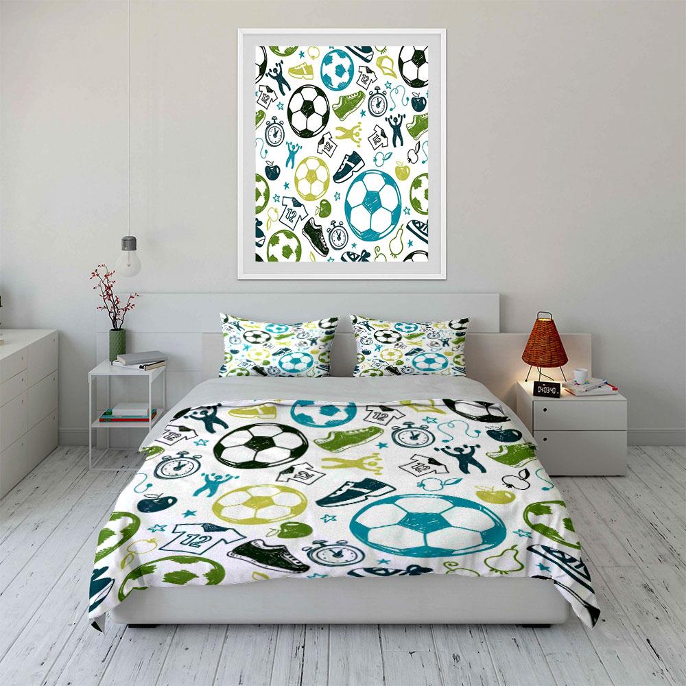 Soccer Sports Themed Pattern Bedding Duvet Cover Set (1*Duvet Cover 2*Pillowcases, Without Duvet Insert)