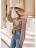Single Breasted Pocket Waffle Fashion Shirt 2023 Women's Autumn and Winter New European and American Casual Loose Tops