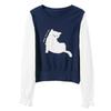 Sancai 2026 Spring Women's Faux Two-Piece Knit Pullover with Cat Patch