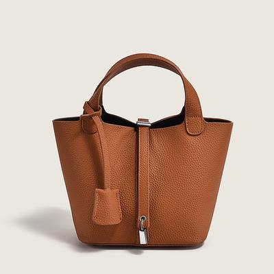 Genuine Leather Handbag, First Layer Cowhide Women's Bag, Casual Mother and Child Bag, Fashionable and Simple Lychee Pattern Cowhide Bag, One Piece