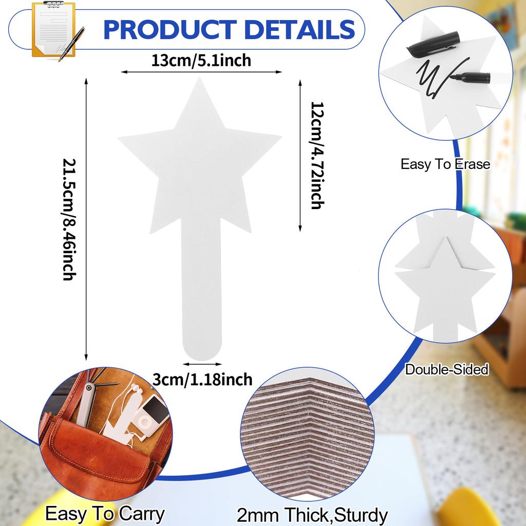 25 Pieces Star Shape Dry Erase Answer Paddles Handheld Double Sided Paddles Mini White Boards Small Dry Erase Board Auction Padd