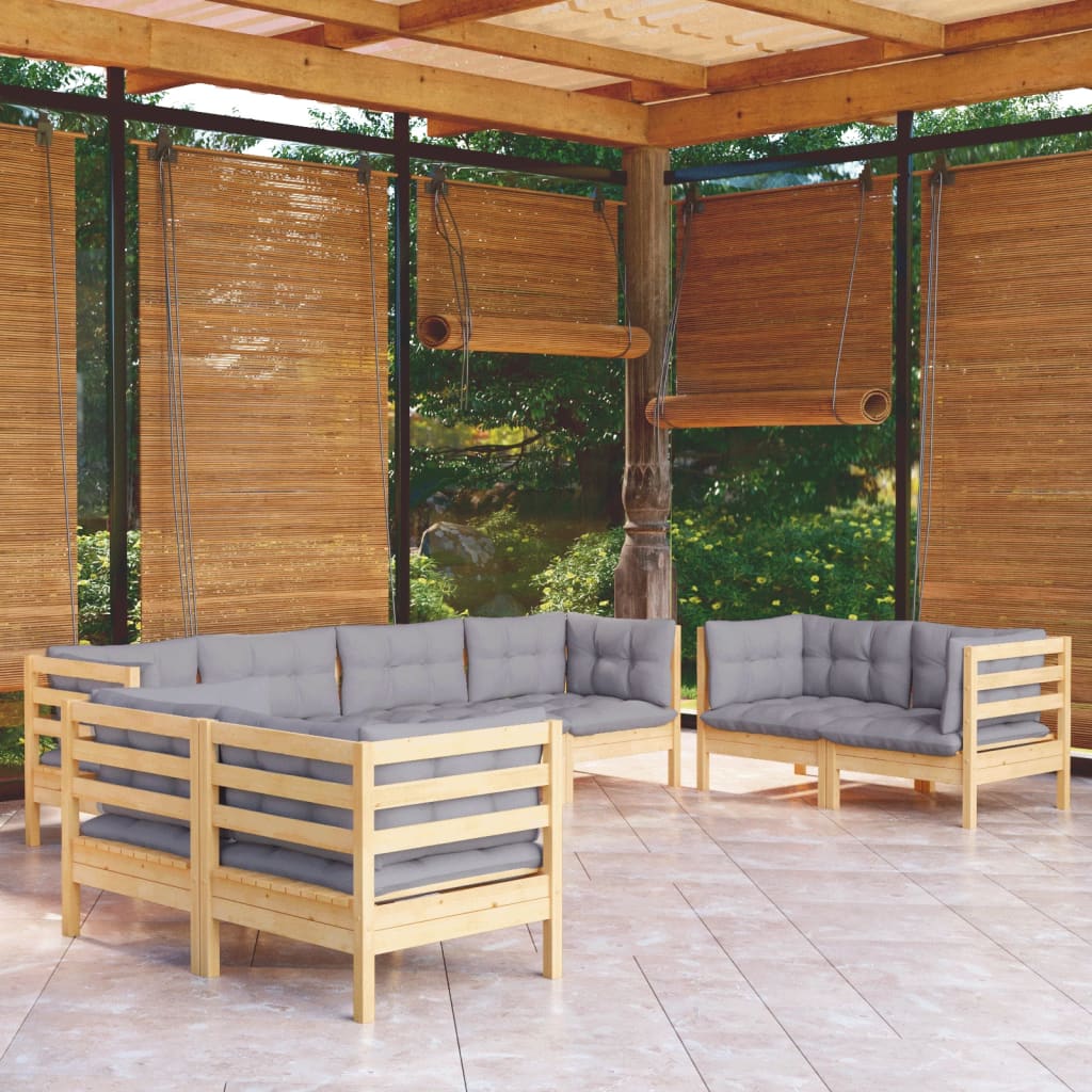 8 Piece Garden Lounge Set with Grey Cushions Solid Pine Wood