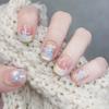 24Pcs/set Women White Full Cover Nail Tips Mid-length Almond Head Fake Wearable Nails Art Flower Bow Design False Nails Press On