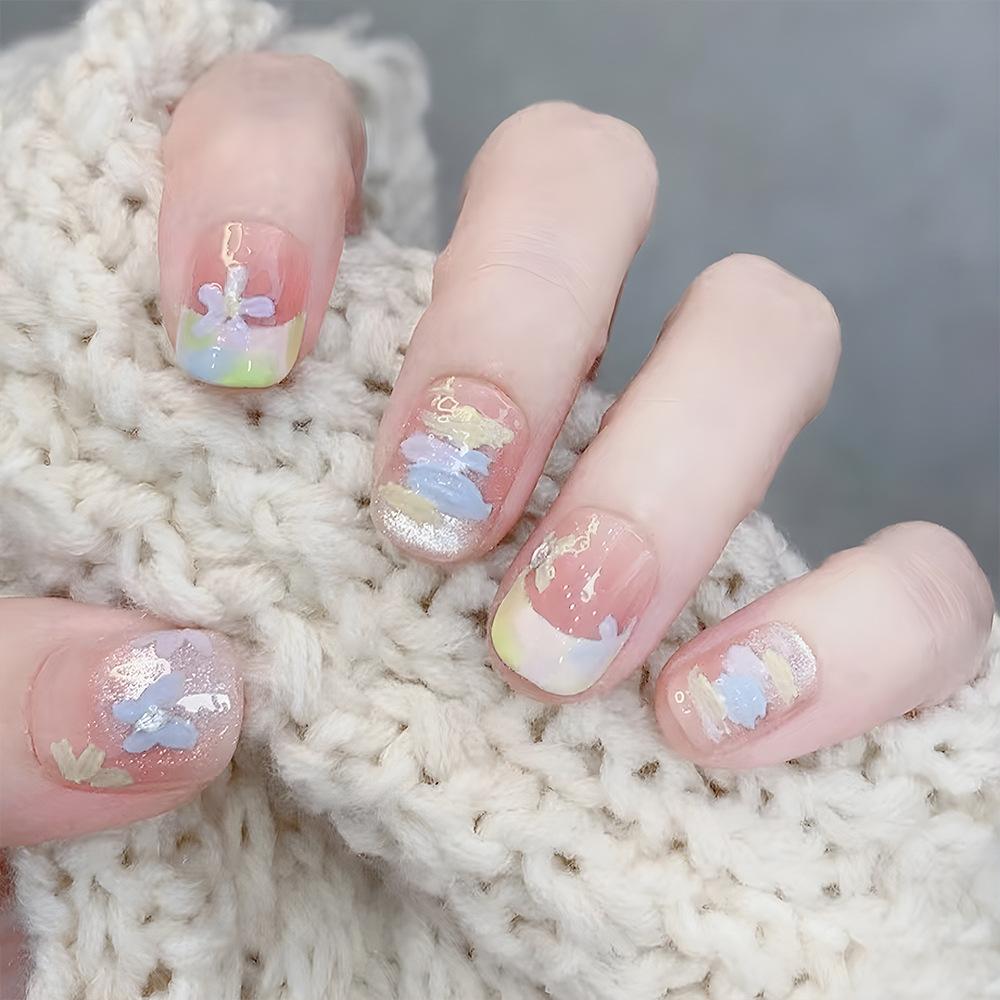 24Pcs/set Women White Full Cover Nail Tips Mid-length Almond Head Fake Wearable Nails Art Flower Bow Design False Nails Press On