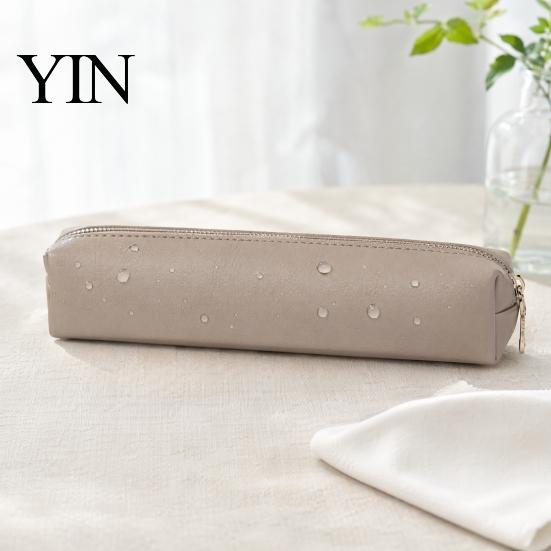 Travel Pencil Pouch Minimalist PU Leather Case, Multi-Functional Stationery Storage Bag with Smooth Metal Zipper, Water Case & Stain Resistant Pen for