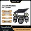 V380 Solar-Powered Outdoor Camera with Triple-Lens 3-Screen Monitoring