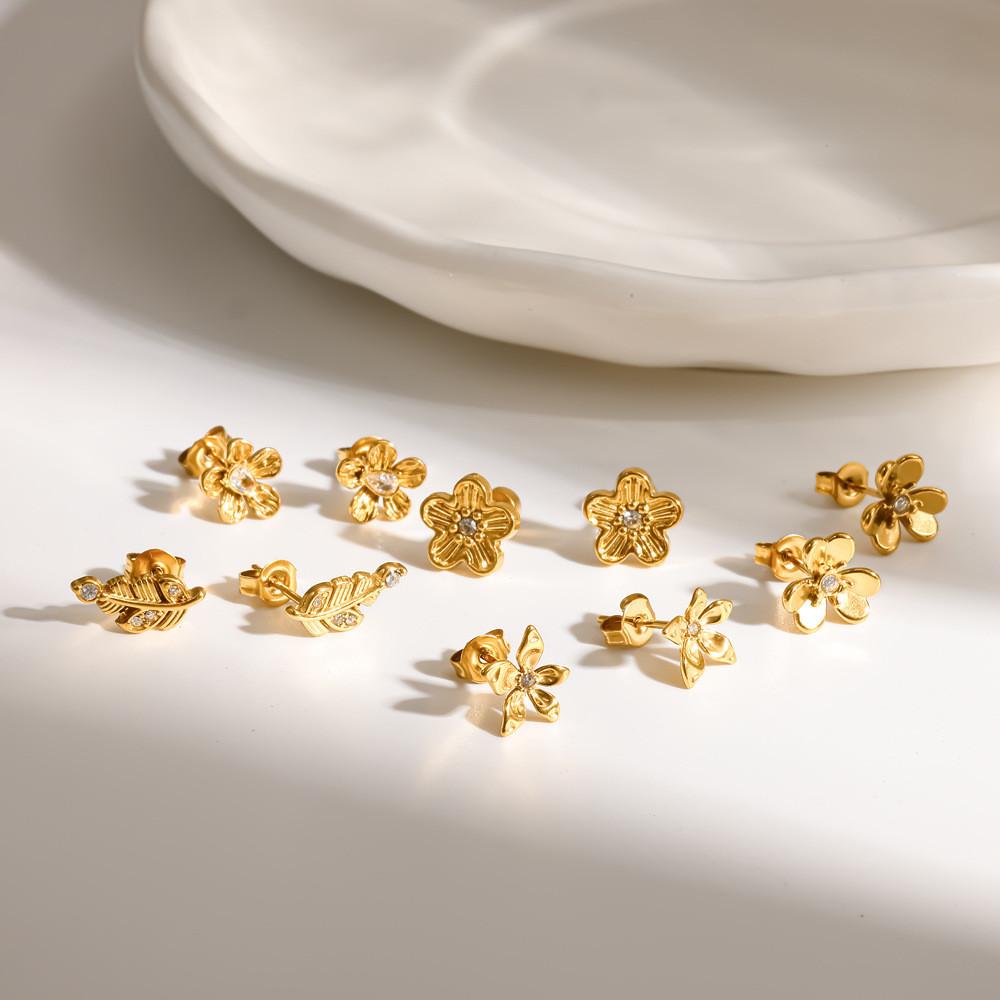 Flower Diamond Stud Earrings With Gold Plating For Women Gift Fashion Jewelry