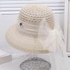 French Large Brim Woven Soft Straw Hat Women's Spring and Summer Seaside Beach Photo Visor Elegant Bow Sunscreen Hat