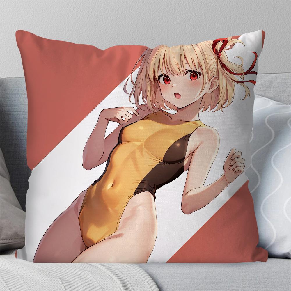 Chisato Nishikigi Anime Lycoris Recoil Kissenbezug Quadratisches Kissen Schlafzimmer Sofa Freizeit Komfort Wohnzimmer Heimdekoration 40X40