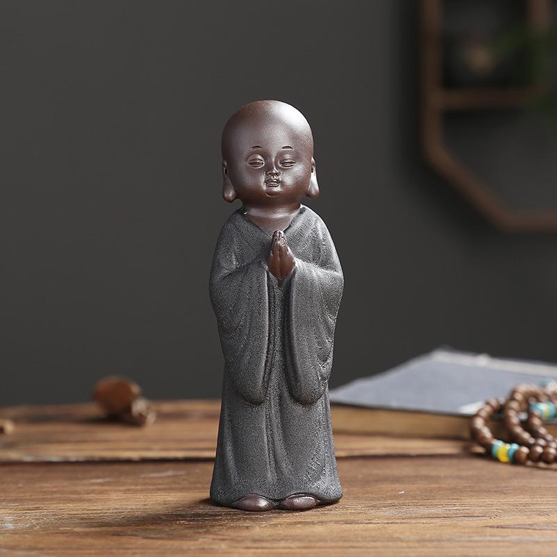 Creative Ceramic Blessing Little Monk Ornament Purple Sand Kung Fu Character Model Home Living Room Bedroom Tea Set Figurines