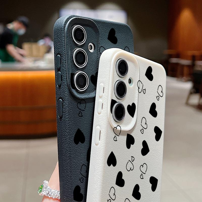 Leather Texture TPU Love Heart Print Case For Samsung Galaxy A56 A55 A15 A54 A35 A36 A16 5G S24 FE S25 S23 S22 Ultra Phone Cover