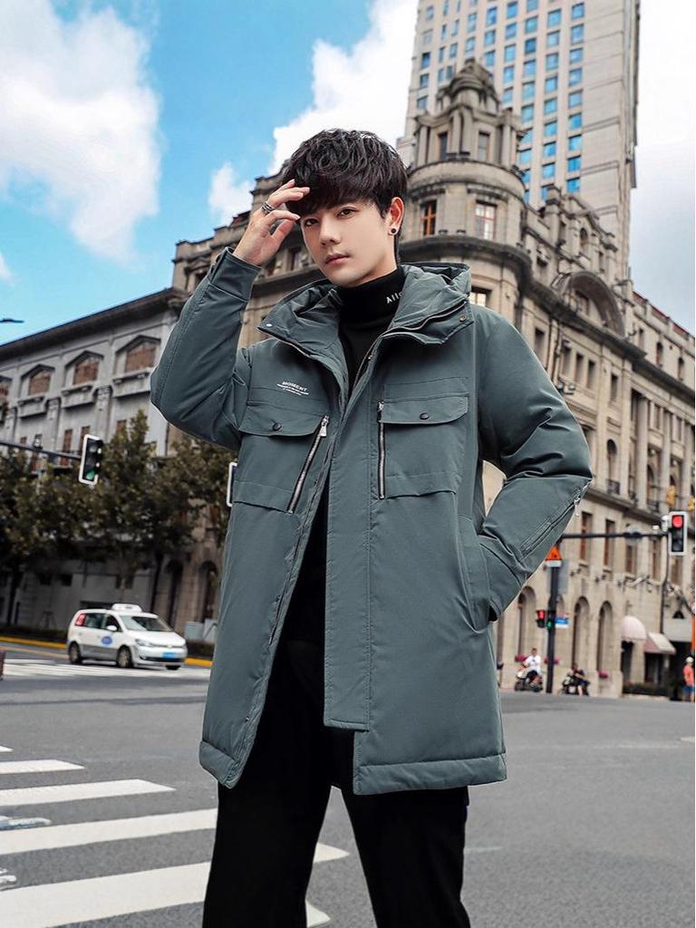 2025 Herren Mittellange Verdickte Warme Daunenjacke für Schüler und Oberstufenschüler