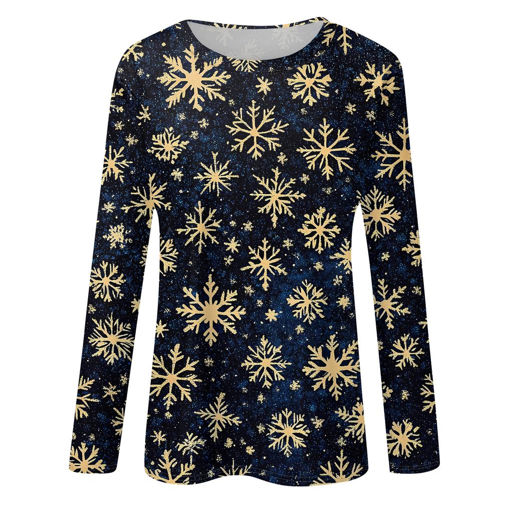 Damska modna bluzka z długim rękawem i okrągłym dekoltem