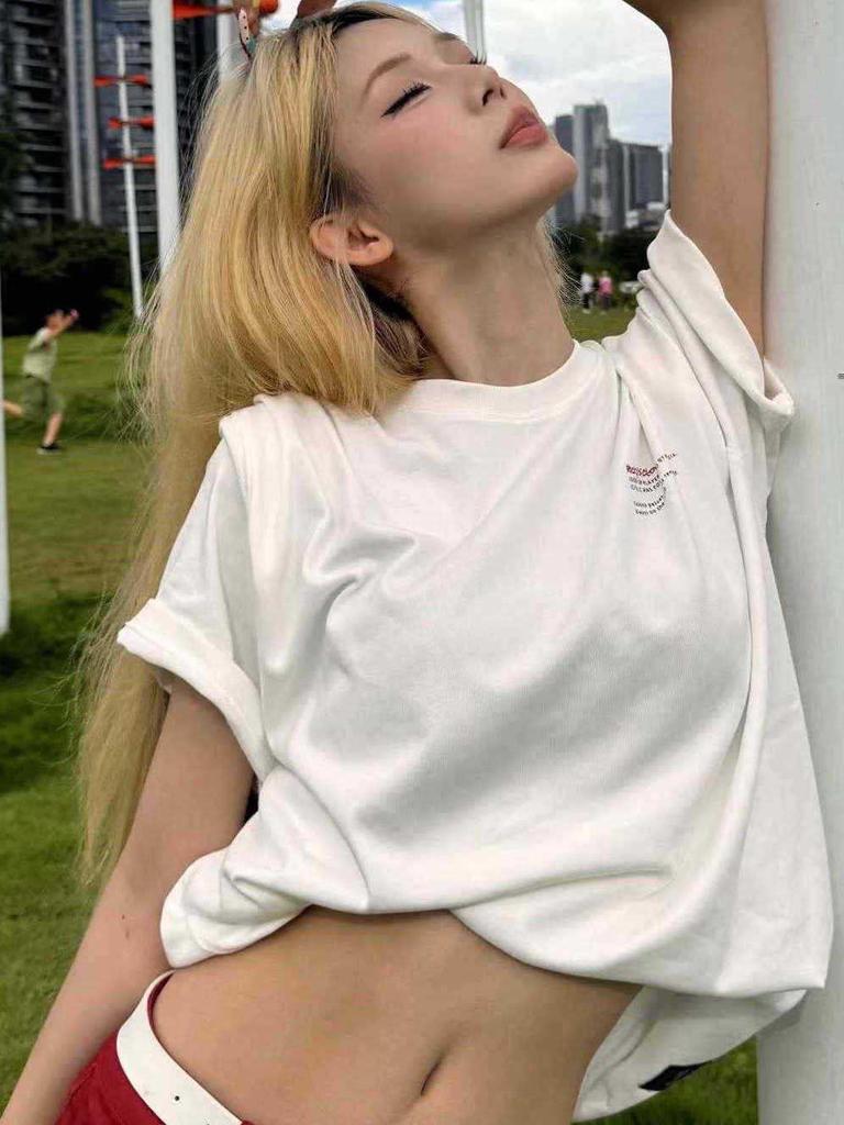 Women's Oversized White Short-Sleeve T-Shirt - American High Street Style for Summer