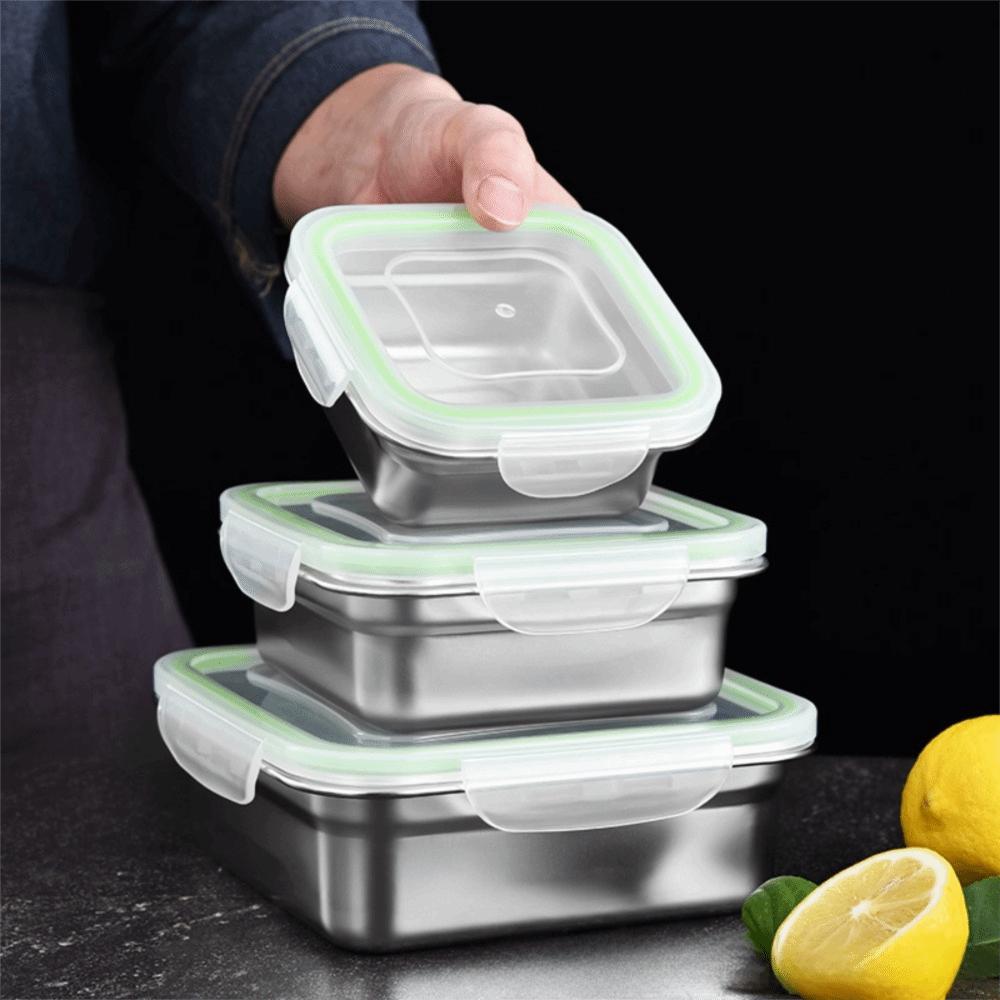 304 Stainless Steel Square Fresh-keeping Box Leak-proof Food Storage Container  Preparing Meals