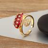 Nidin New Style Mushroom Shape Inlaid Zircon Pearl Enamel Drip Opening Adjustable Rings For Women Girl Cute Sweet Finger Jewelry