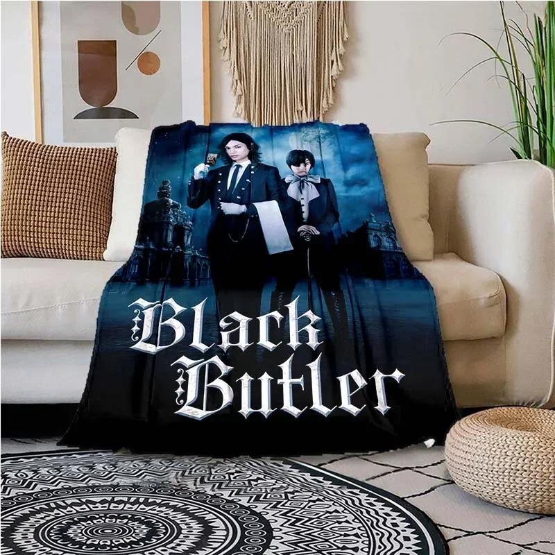 Soft Lightweight Cartoon Print Blanket Black Butler Design for Home Sofa Bedding Kids Gift Microfiber Throw