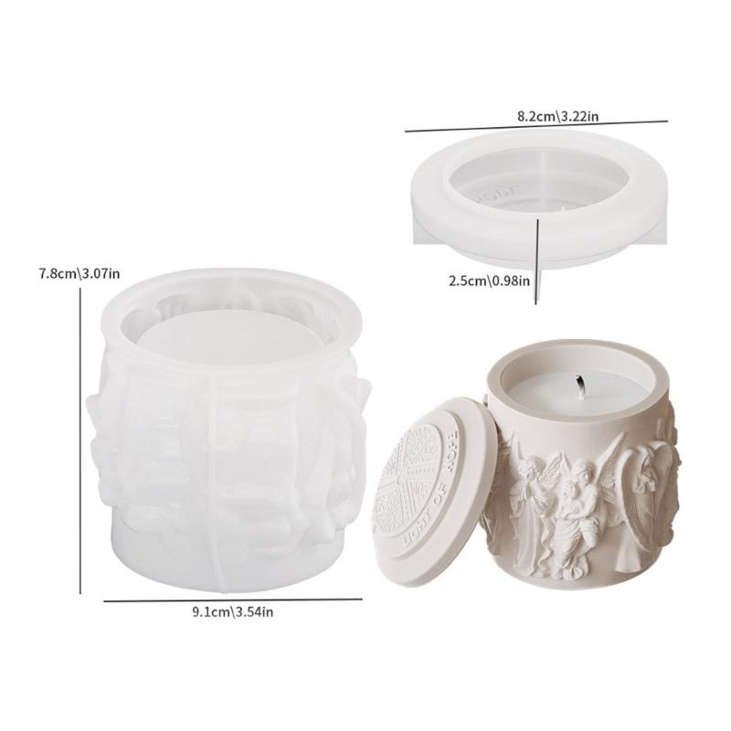 Silicone Storage Jar Mold with Lid Angel Statue Candle Holder Mould Set for Resin Cement Concrete and Plaster Craft Home
