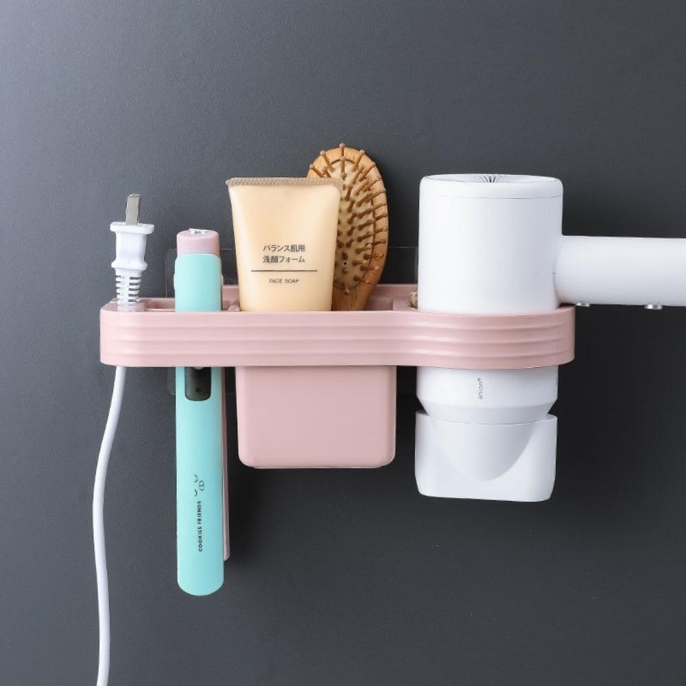 

Wall-mounted Bathroom Shelf Storage Shelf Wall-mounted Organizer New Hair Dryer Holder Home розовый