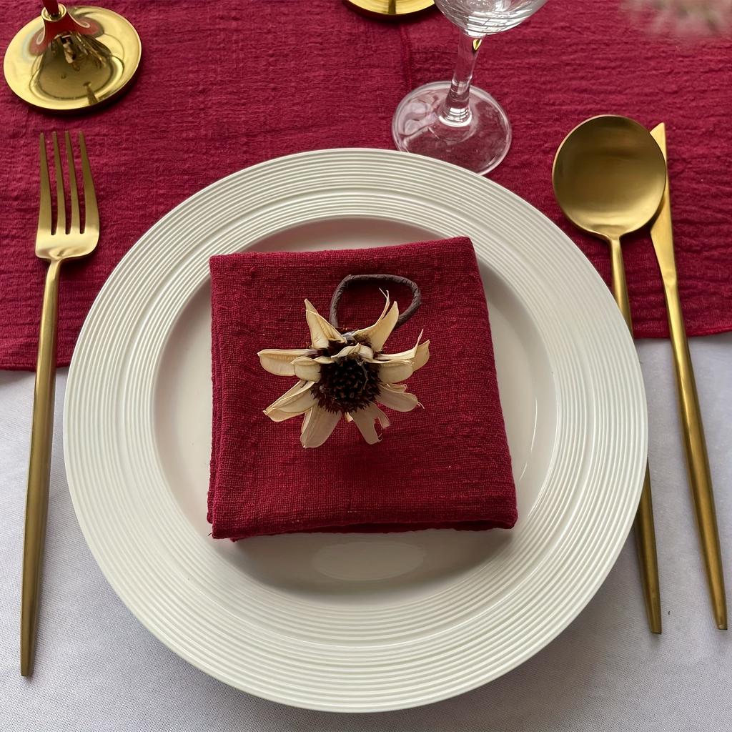 6 Stück einfarbige Servietten im Bohème-Stil, einfache und rustikale quadratische Stoffservietten, Tischdekoration