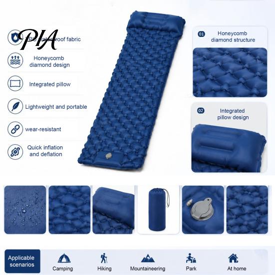 Inflatable Air Mattress Camping Sleeping Mat with Pillow & Built-in Pump, Ultralight Single Lightweight Backpacking Person Mattress, for Outdoor
