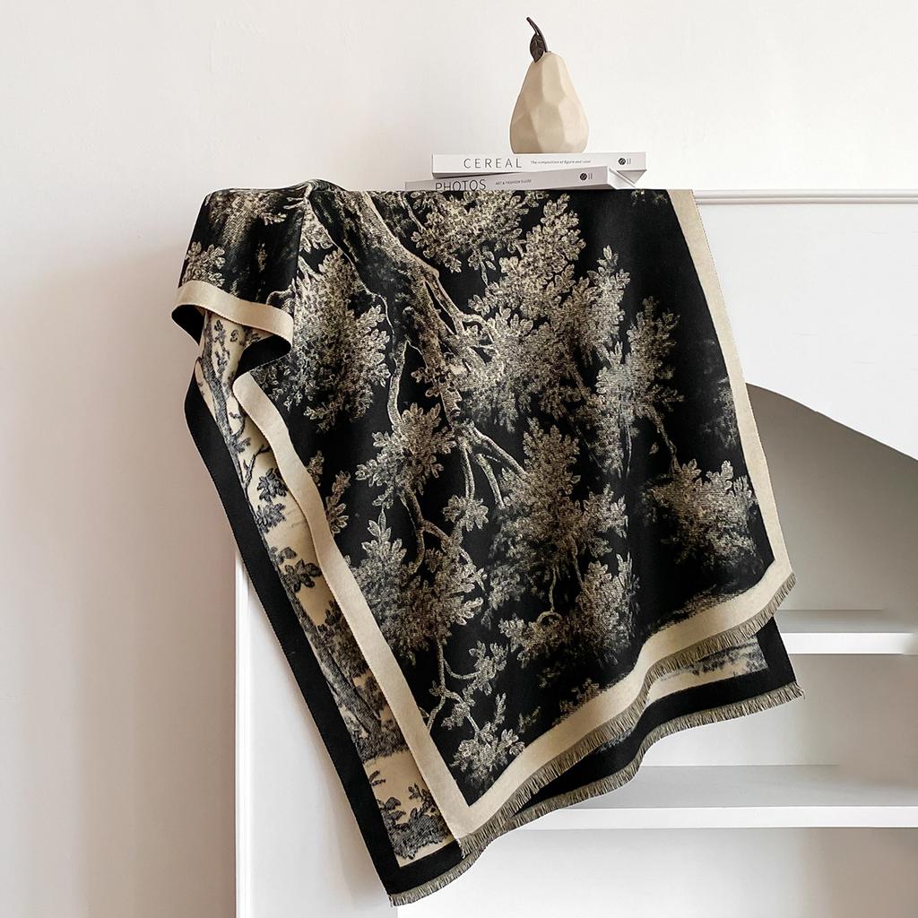 Luxury Brand Cashmere Women Floral Print Scarf Winter Warm Shawl and Wrap Bandana Pashmina Female Foulard Blanket Poncho