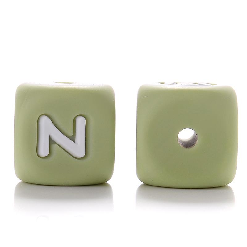 10Pcs 12mm Sage Silicone Alphabet Letter Beads 26 English Letter Baby Name Beads Teething Pacifier Chain Silicone Baby Teether