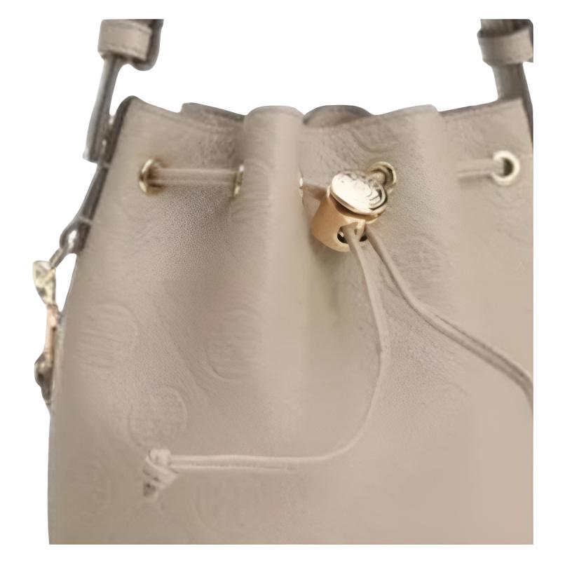 Tory Burch T Monogram Classic Logo Embossed Solid Color Bucket Bag Leather Mini Shoulder Tote Women bags Light-Beige 175526-200