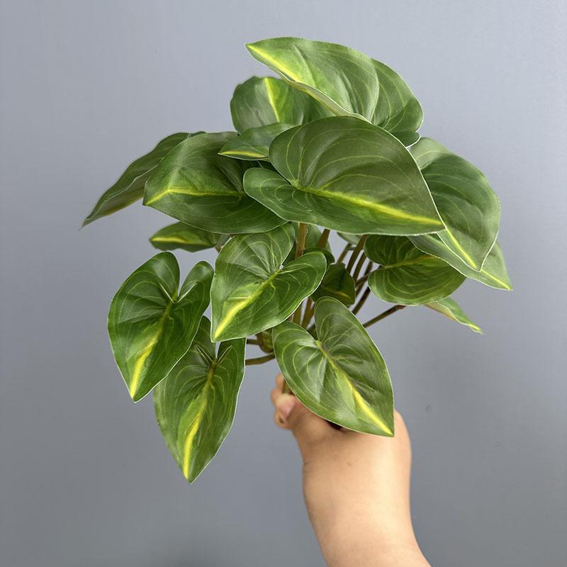 10pcs Hotel Decorative Plastic Simulation Apple Leaf Plant Restaurant Decoration Artificial 24 Leaves Alocasia Green Plants