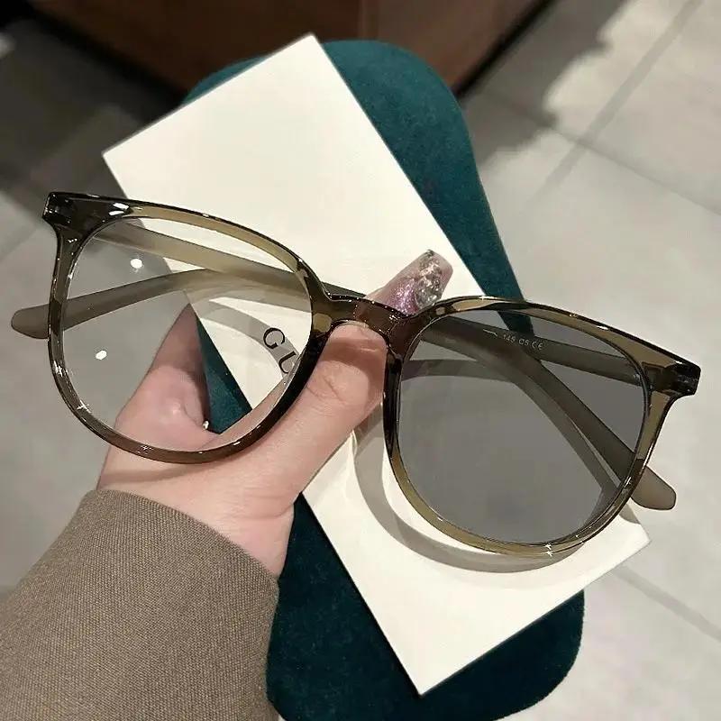 1PCS Photochromic Glasses Anti Blue Light Lens Oval Frame Lightweight Fashion Retro for Students Work