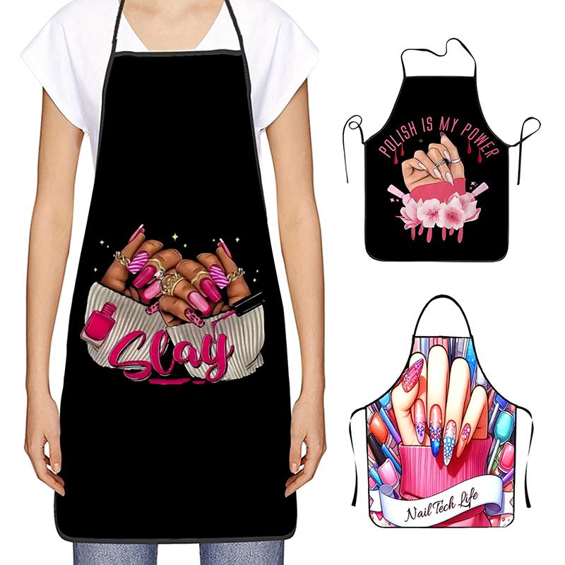 1 Pcs Nail Art Printing Beauty Kitchen Women Apron Household Cleaning Pinafore Salon Home Cooking Baking Manicure Work Clothes