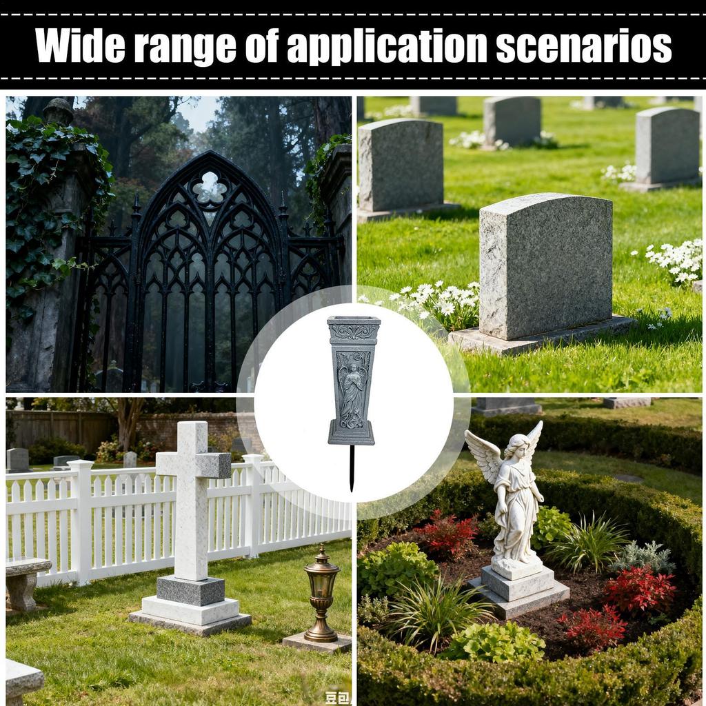 Flower Vase For Cemetery Resin Angel Carving Ground Stake Artificial Flowers Holder Grave Vase For Mom Dad Friends Relatives