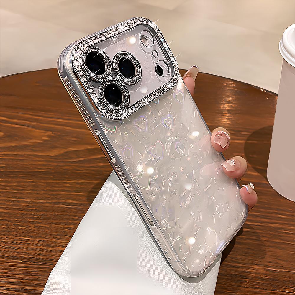 Shell Pattern Love Phone Case For 17 Pro Max 16 15 11 13 14 Plus 12 Air Bling Bling Glitter Protector Cover