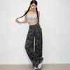 High-waisted Camouflage Workwear Jeans Women's Autumn Wide-legged High-street Loose Straight Casual Trousers Jeans for Women Long Denim Pants