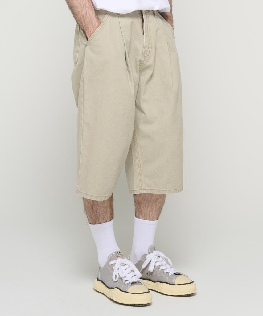 CARGOBROS Cotton Wide Curved Half Denim Pants (Beige)