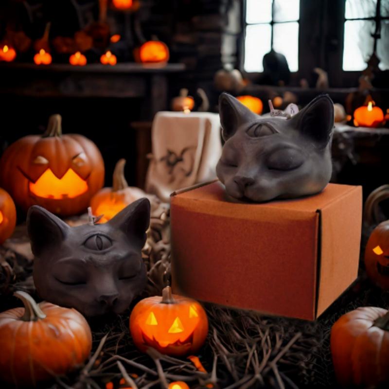 Three Eyes Cat Scented Gothic Candles Soy Wax Halloween Creative Aromatherapy Decoration Dark Cat Ornaments Home Room Decor Gift