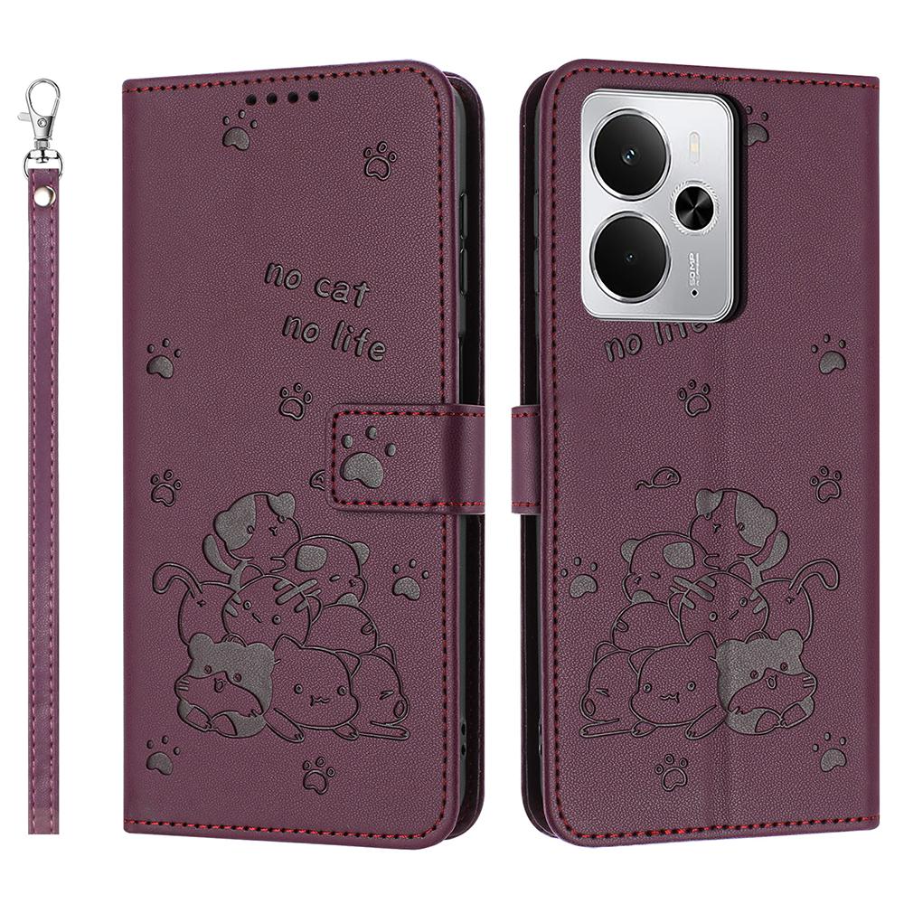 

Чохол-гаманець для Realme 14 5G/14T 5G/P3 5G Шкіряний чохол для телефону з ремінцем з відбитком котів Wine Red
