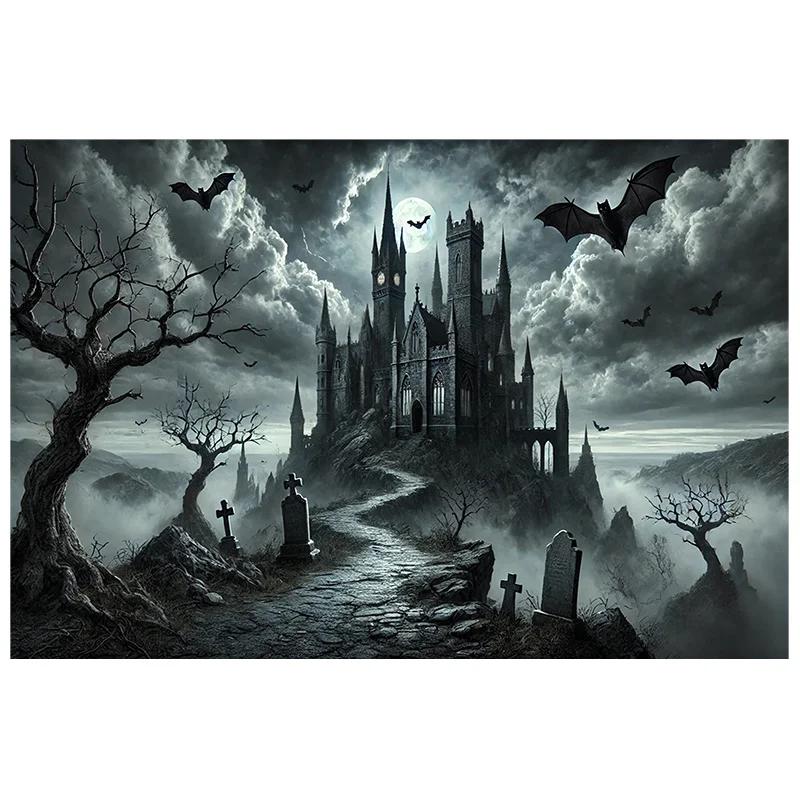 1 Pc 2D Flat Halloween Theme Background Cloth Banner, Gothic Castle Night Scene, Halloween Decoration, No Power Required——sjs