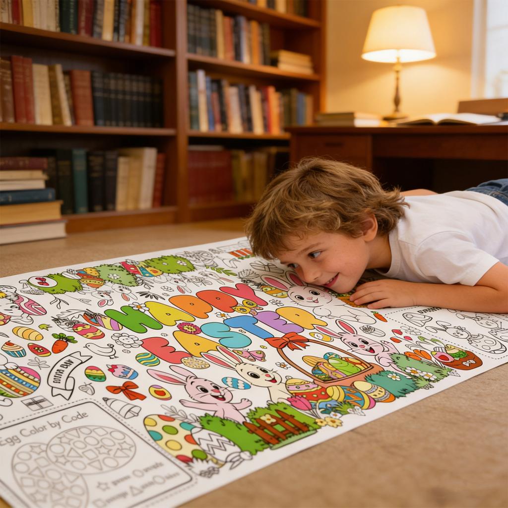 Obří velikonoční omalovánka, Králíček Vajíčko, Jednorázový papírový ubrus na dětskou narozeninovou oslavu