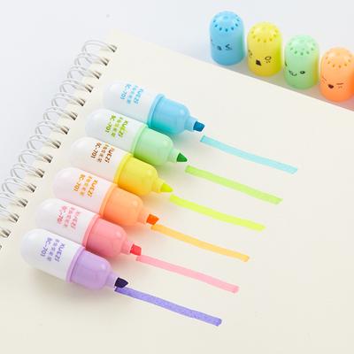 6 Stück süße Kapsel-Textmarker, Mini-Pillen-Farbfleck-Marker, Liner, Schreibpapier
