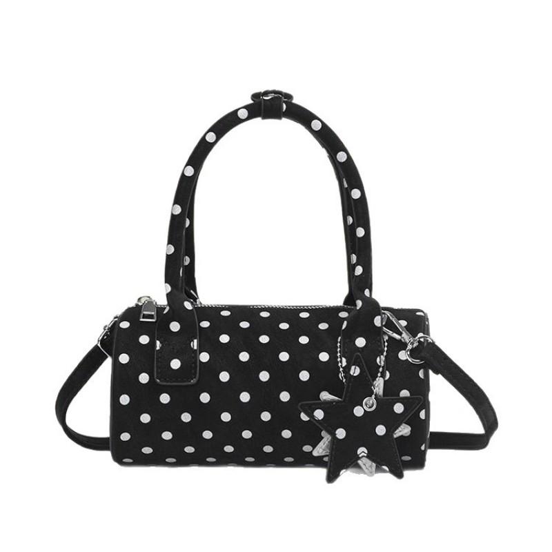 Sweet Polka Dot Mini Shoulder Bag Women Casual Crossbody Purse Urban Chic Round Tube PU Handbag