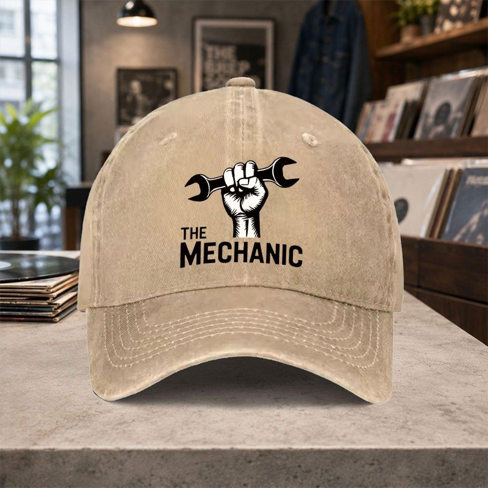 Mechanic Craftsman Printed Washed Baseball Cap Unisex Adjustable Retro Casual Hat For Outdoor Daily Wear Gift