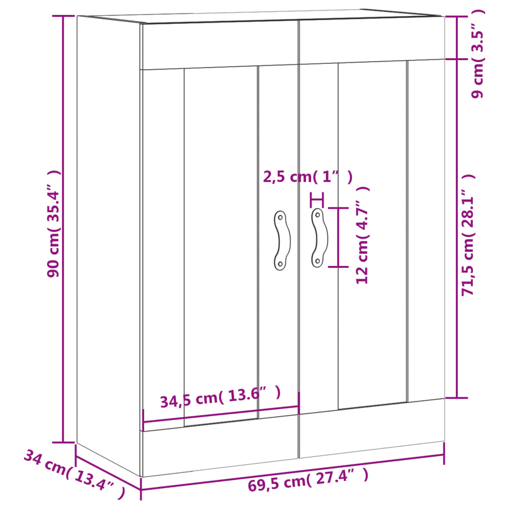 Wall Cabinet Concrete Grey 69.5 x 34 x 90 cm Particleboard