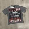 Unisex Oversized Box Fit Cotton Tee With Embroidered Rhinestone Washed Print Round Neck Short Sleeve Casual Top