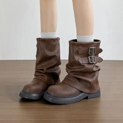 Kurzstiefel mit dicker Sohle, dünne Stiefel, Damenstiefel 2025 neue vielseitige Retro-Lokomotivstiefel, dünne Stiefel, Ritterstiefel