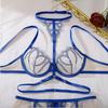 Set Sexy da Donna Blu Modellante Rete Ricamata con Ferretto Sostegno Scollatura a Collo Alto Set Lingerie Sottile Traspirante Set Reggiseno Push-Up