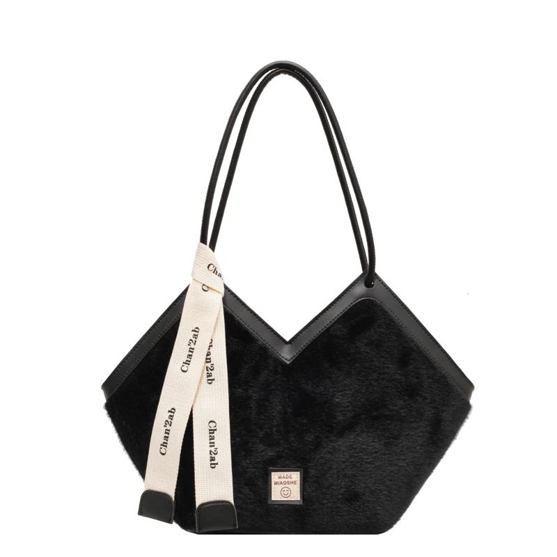 

Сумки через плечо большой емкости с внутренним карманом на молнии, высококачественные сумки для женщин, плюшевые женские сумки с застежкой-молнией на швейной нитке