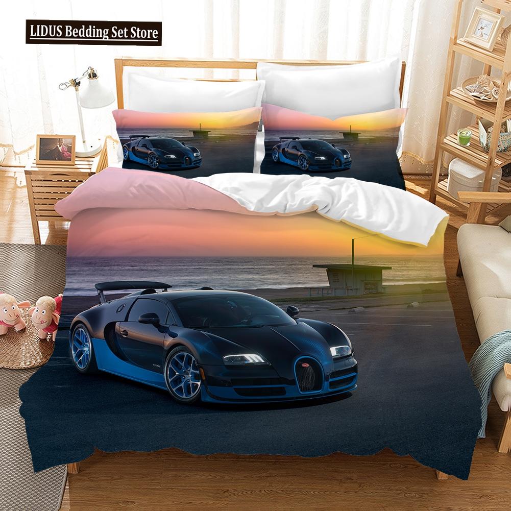 Speed Sports Car Duvet Cover Set Full Queen Size Red Cool Racing Car Bedding Sets Speed Automobile Extreme Sport Quilt Cover Set
