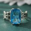 Luxury Charm Vintage Rectangle Blue Synthetic Zirconia Wedding Ring for Women Elegant Classic Banquet Silvery Jewelry Accessory